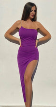 One Shoulder Ruched Slit Maxi Dress