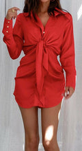 Open Collar Shirt Bandage Ruched Dress