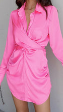 Open Collar Shirt Bandage Ruched Dress