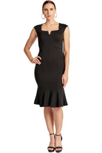 Black Sleeveless Seamed Stretch Ponte Midi Mermaid Hem Dress