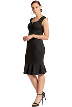 Black Sleeveless Seamed Stretch Ponte Midi Mermaid Hem Dress