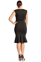 Black Sleeveless Seamed Stretch Ponte Midi Mermaid Hem Dress