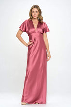 Elegant Satin Solid Deep V neck Formal Dress