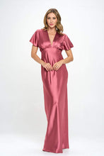 Elegant Satin Solid Deep V neck Formal Dress