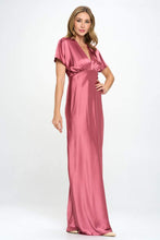 Elegant Satin Solid Deep V neck Formal Dress