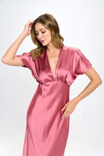 Elegant Satin Solid Deep V neck Formal Dress