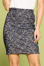Navy Floral Lace Pencil Skirt with Lining
