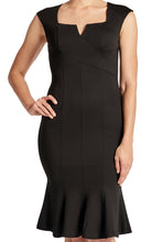 Black Sleeveless Seamed Stretch Ponte Midi Mermaid Hem Dress