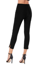 Trendy High Waist Capri Black Leggings with Slit