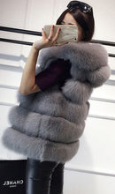 Hooded Faux Fox Fur Vest Coat 