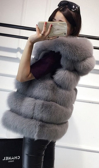 Hooded Faux Fox Fur Vest Coat 