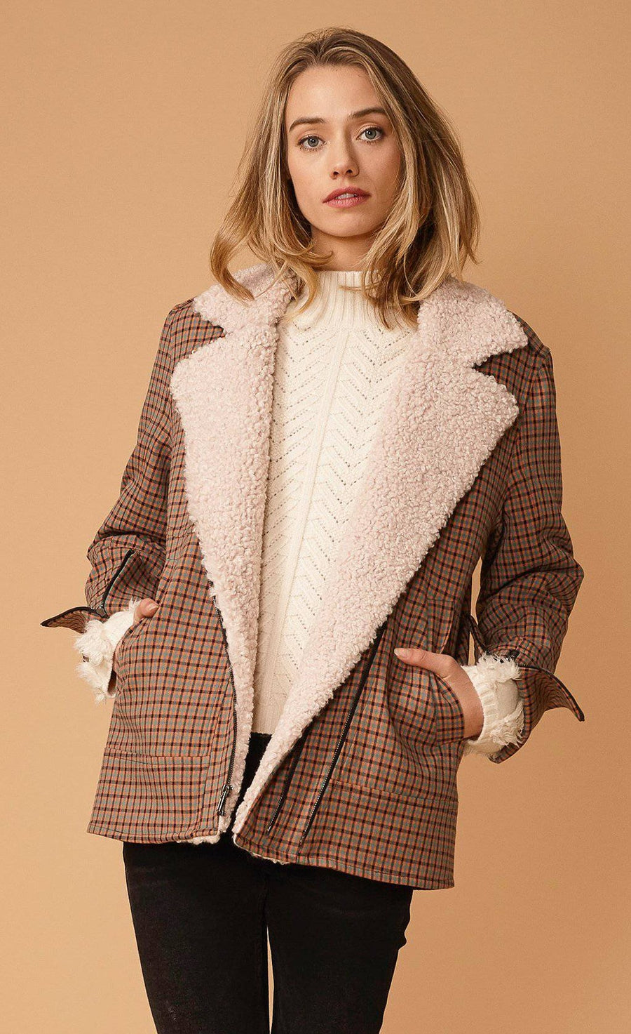 Asymmetrical Tweed Shearling Lapel Coat– redridinghoods.com