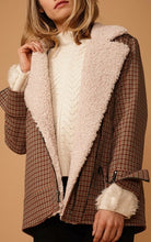 Asymmetrical Tweed Shearling Lapel Coat