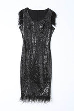 Elegant Sequined & Feather Little Black Dress