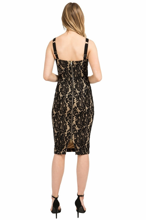 Bodycon Bustier Lace Midi Dress with Piping Detail redridinghoods.com