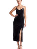 Black Velvet Open Back Slip Dress with Thigh High Slit