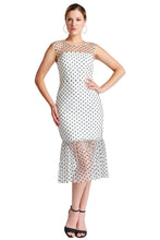 White & Black Sleeveless Polka Dot Midi Mesh Dress