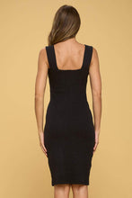 Little Black Knit Square Neck Dress with Side Slit