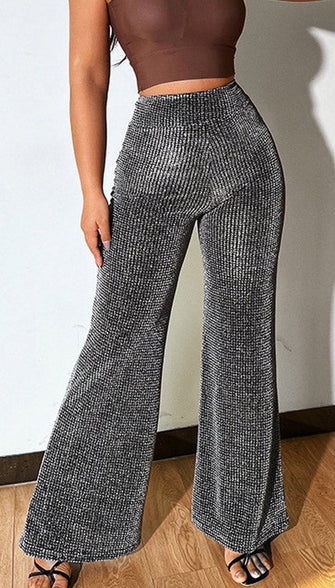 Silver Sparkle High Waist Loose Flare Pants