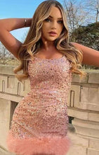 Sleeveless Sequin Sheath Faux Fur Hem Party Dress