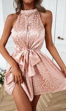 Pink Leopard Print Halter Neck Mini Dress