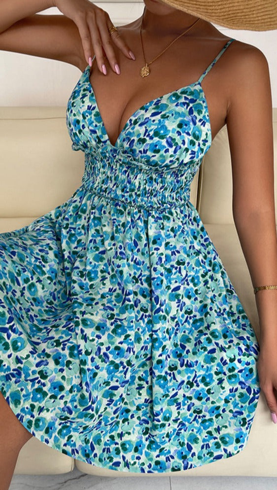 Floral Print V Neck Mini Beach Dress redridinghoods.com Floral Print V Neck Mini Beach Dress redridinghoods.com