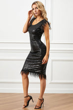 Elegant Sequined & Feather Little Black Dress