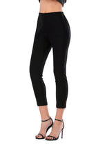 Trendy High Waist Capri Black Leggings with Slit