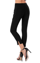 Trendy High Waist Capri Black Leggings with Slit